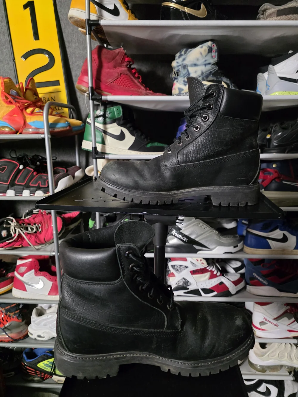 🔥 Timberland Men’s Size 10 Croc Embossed Black Leather Rugged Work Boots